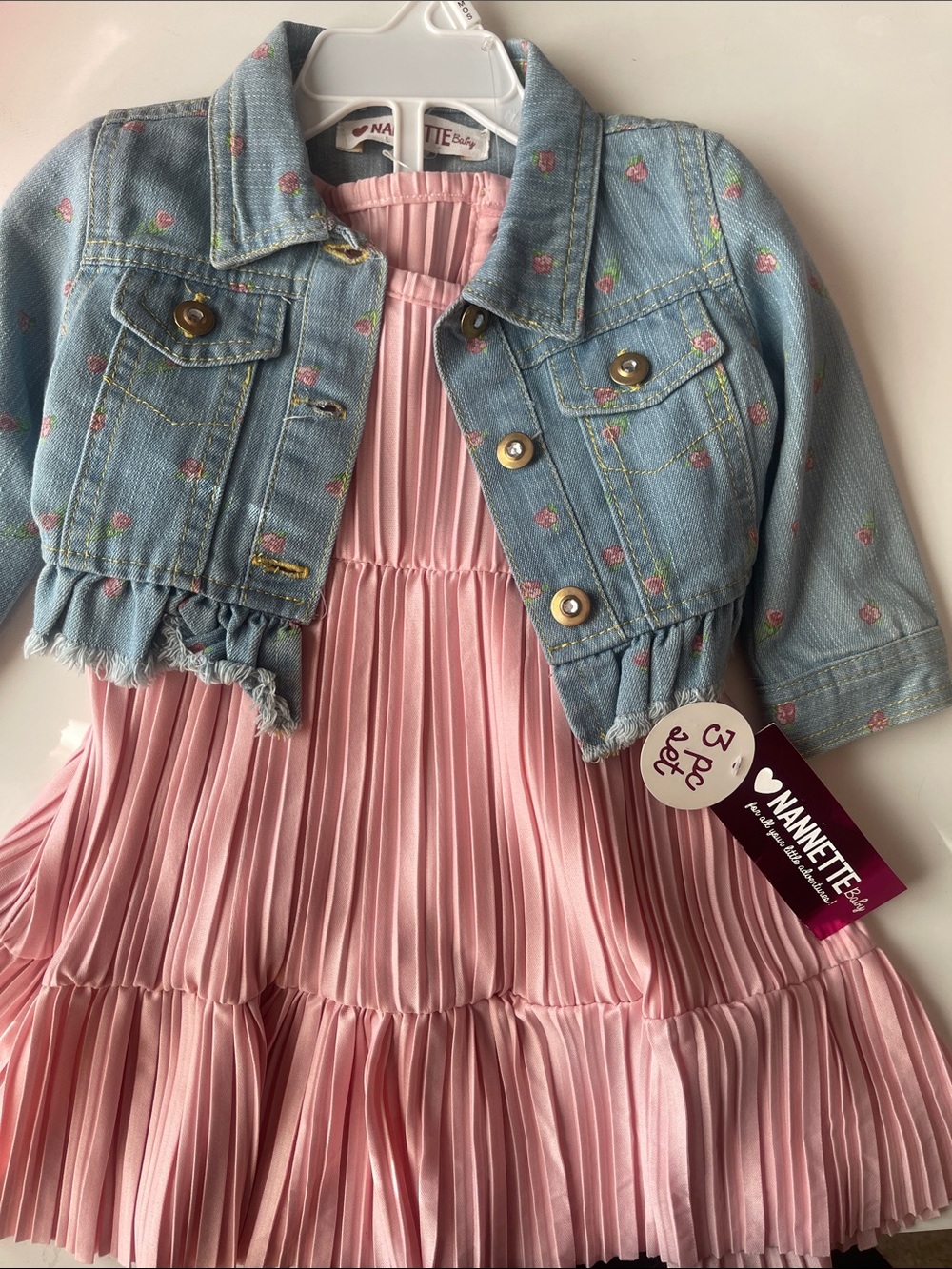 Nanette Baby Light Blue Denim Jacket with Pink Dress